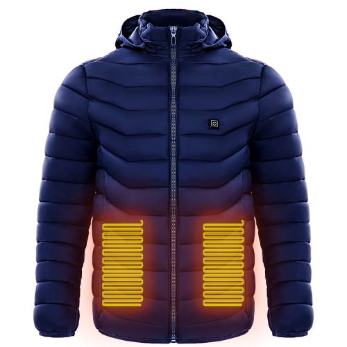 Men Heated Puffer Jacket Electric Heating Coat Insulated Hood Windbreaker