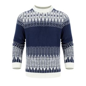 Men's Crewneck Pullover Sweater Unisex Fair Isle Long Sleeve Knitted Sweater (Option: White-M)