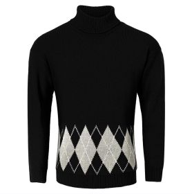 Men's Vintage Argyle Turtlenecks Sweater Thermal Knitted Pullover (Option: Black-L)